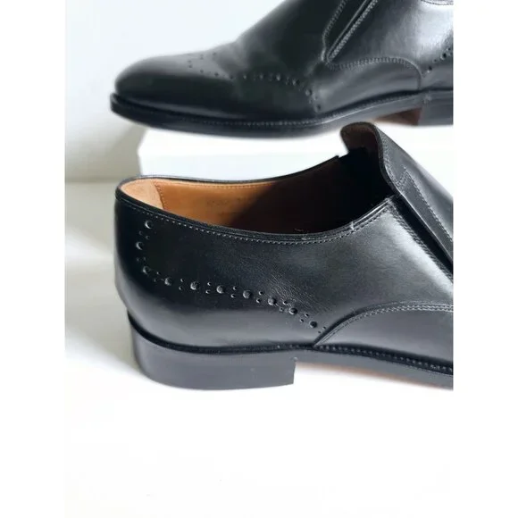 Allen Edmonds Lucca Black Leather Slip On Brogues Mens Dress Shoes Loafers 9 - Picture 3 of 11